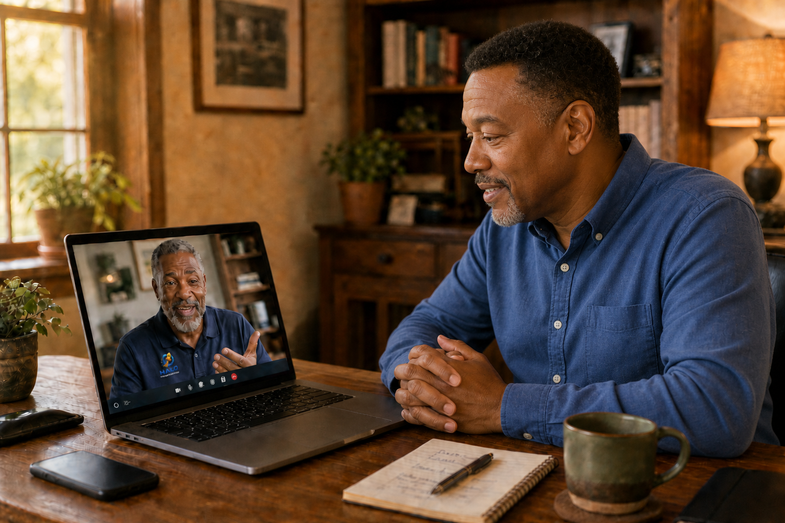 A Halo Technology Group consultant providing remote desktop support to a client via video call