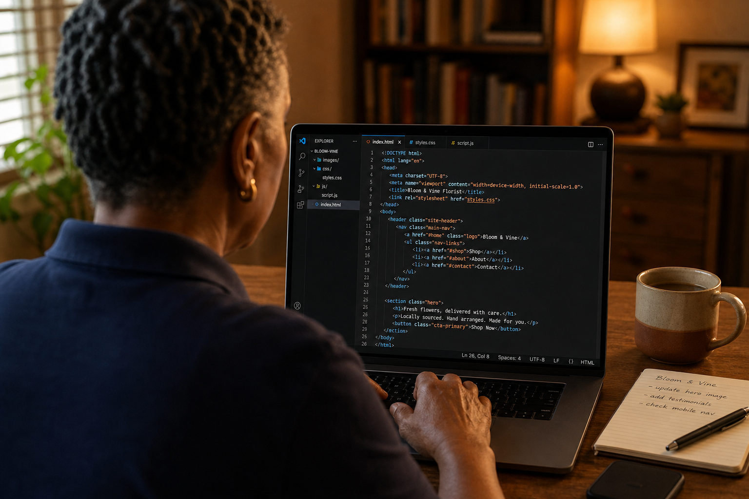 A Halo Technology Group developer writing code for a client's web project